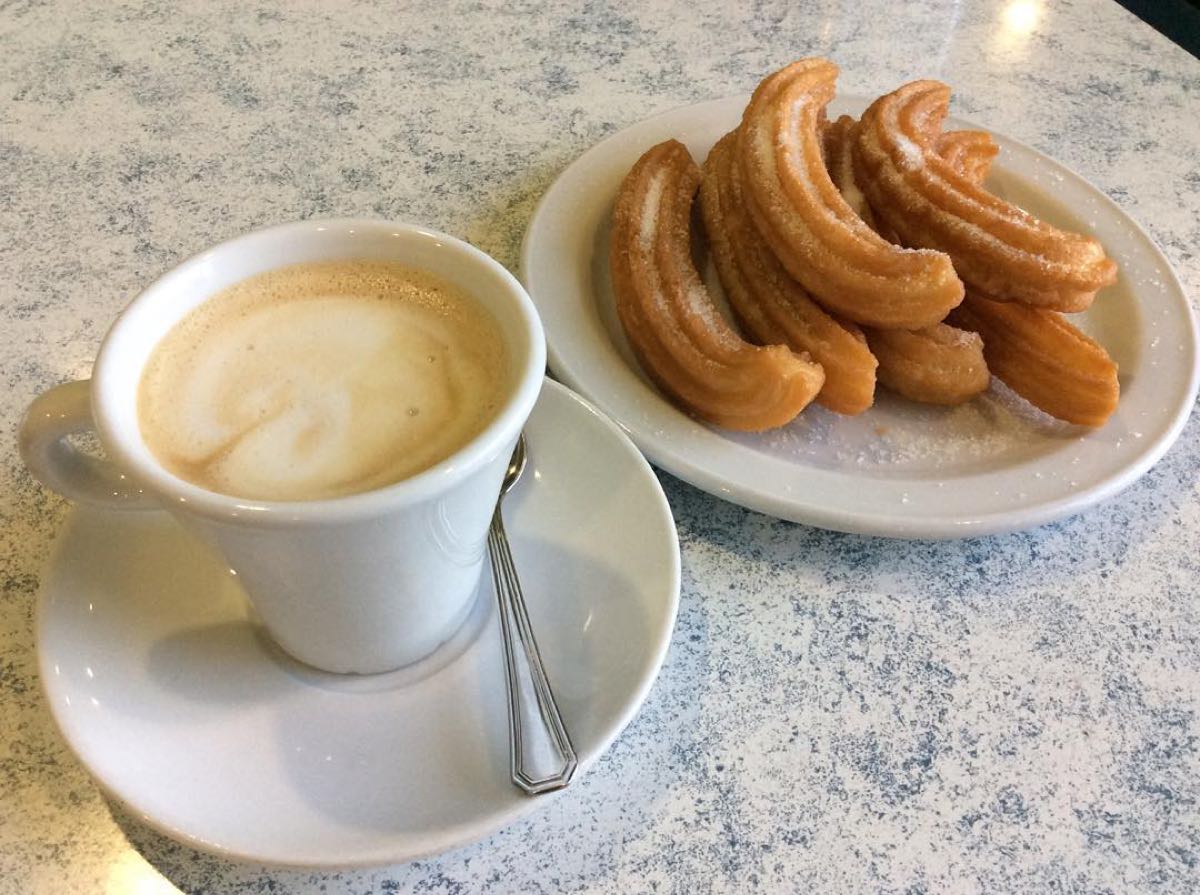 A cortado on a Spanish café table