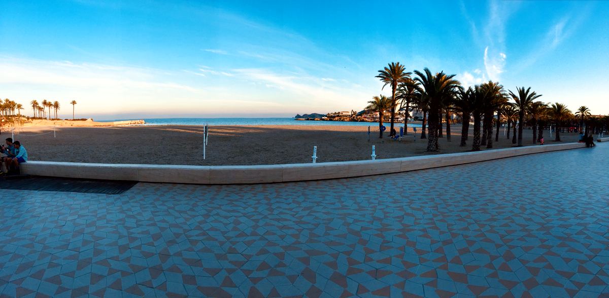 Palms and golden sand on the Arenal beach, Jávea