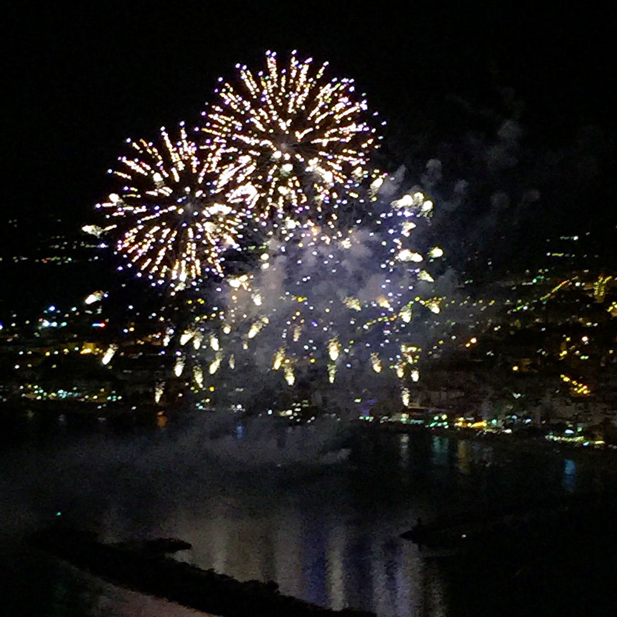 Fireworks bursting over Javea’s port and bay during the September Loreto fiestas