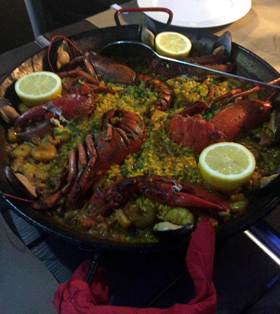 Lobster and shellfish paella served at a sea-front restaurant near Javea’s port