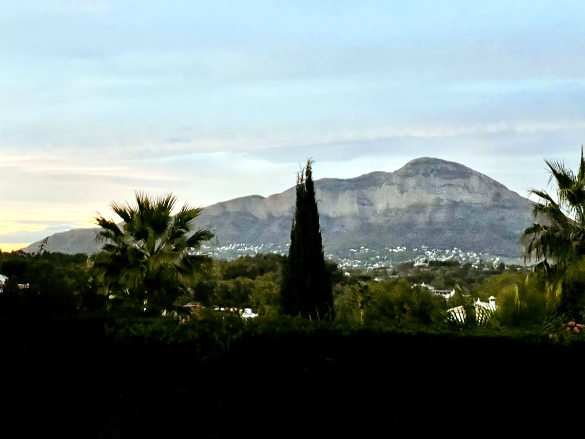 Dusk over Tosalet with a cypress and Montgó on the skyline